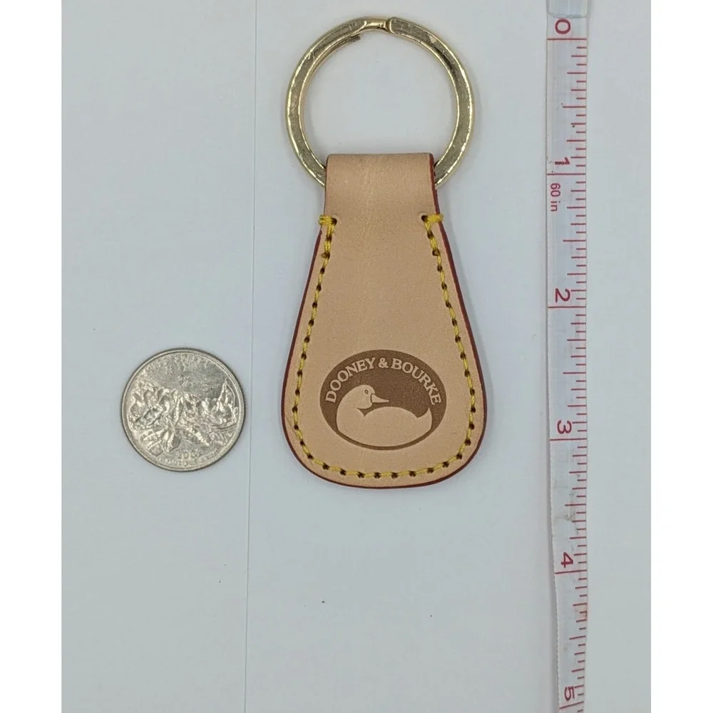 Dooney & Bourke Keychain Key Fob Tan Beige Leather Duck Logo Gold Tone Hardware
